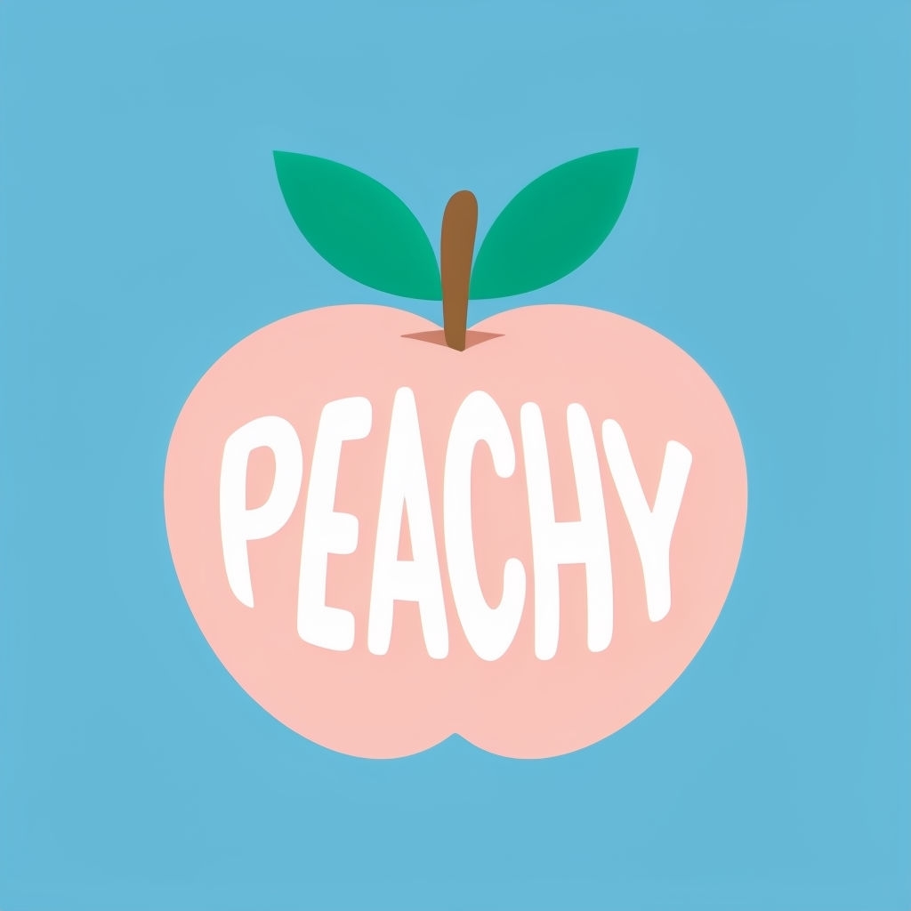 Stylish Minimalist Peach Illustration with 'PEACHY' Text Sticker