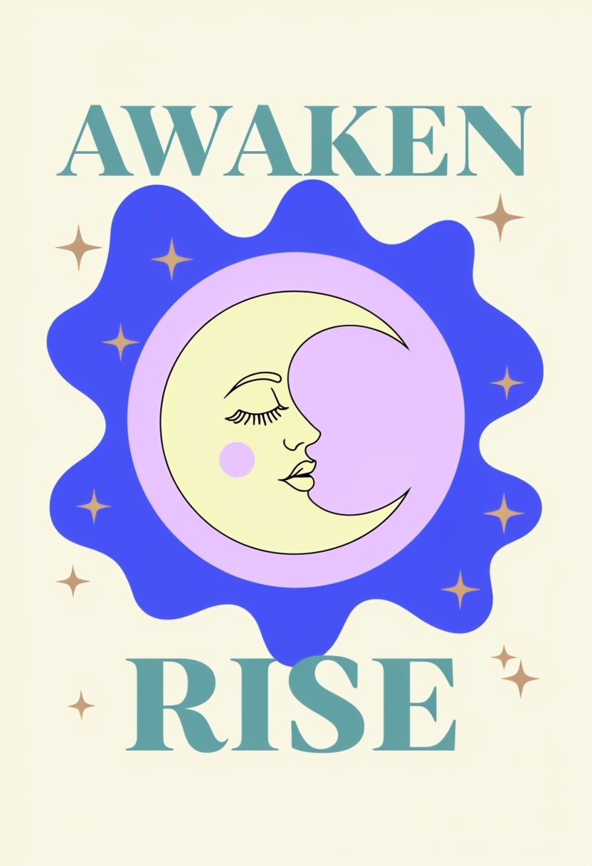 Serene Crescent Moon Awakening with Stars Graphic Poster