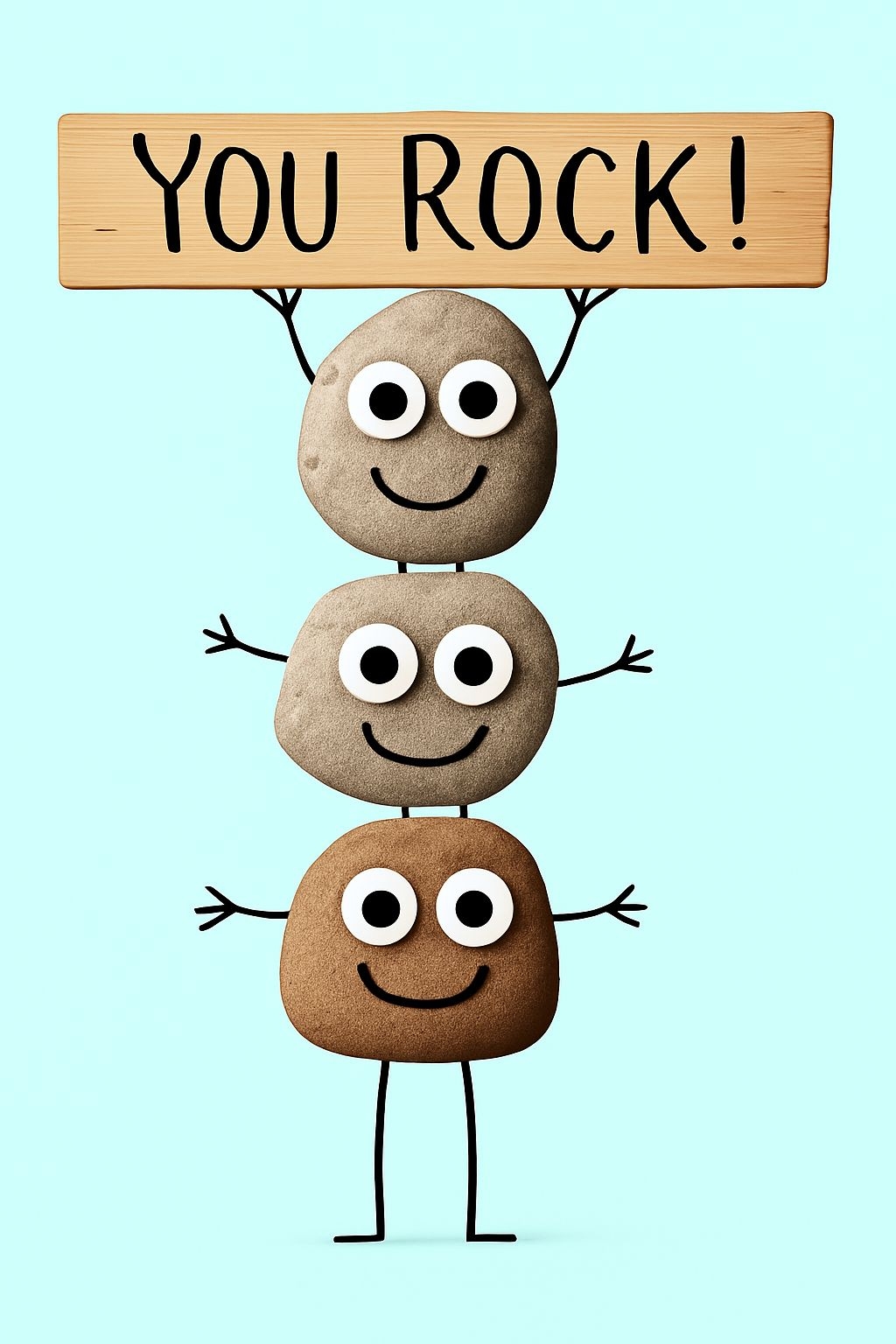 Cheerful Cartoon Stacked Stones with You Rock Sign Card Design Cards & Invites
