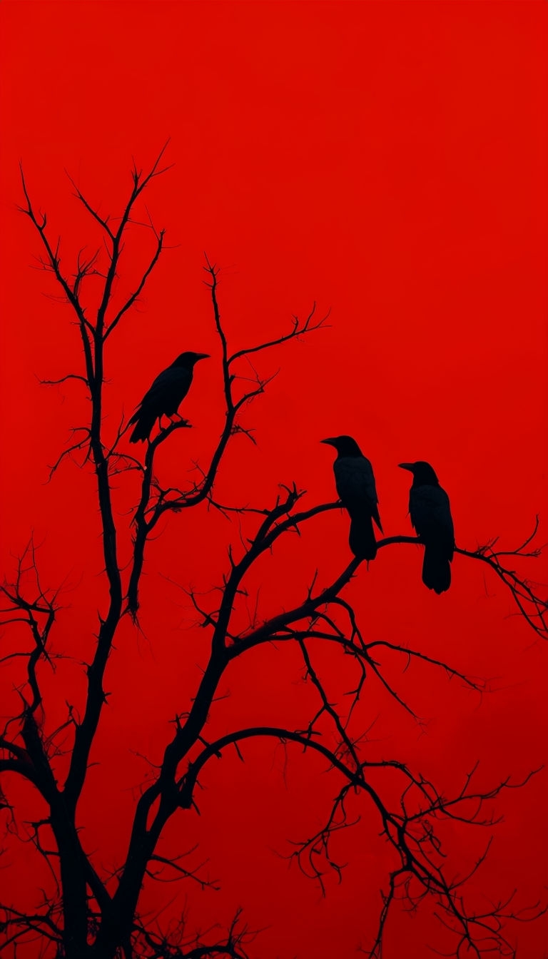 Vibrant Red Tree Silhouette with Birds Phone Case Cover
