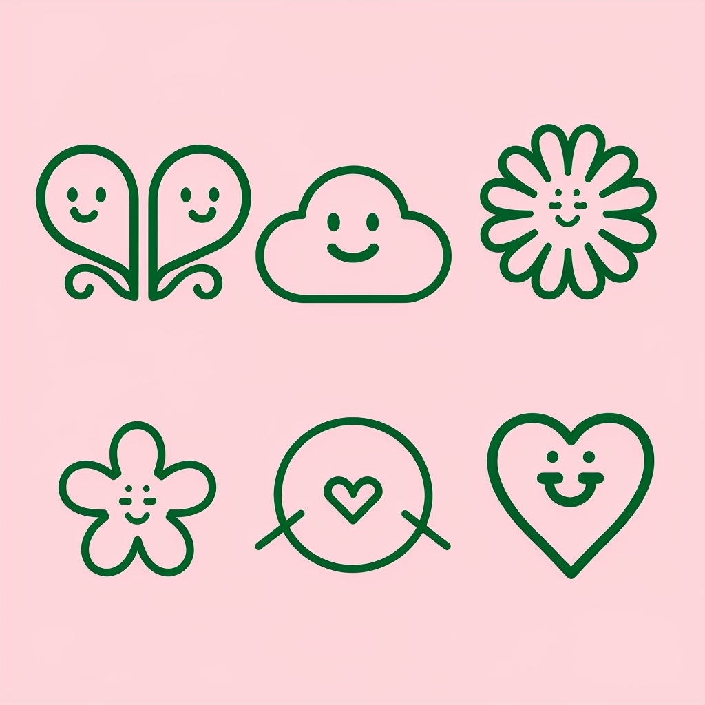 Playful Green Line Icons on Soft Pink Background Pattern Seamless Patterns