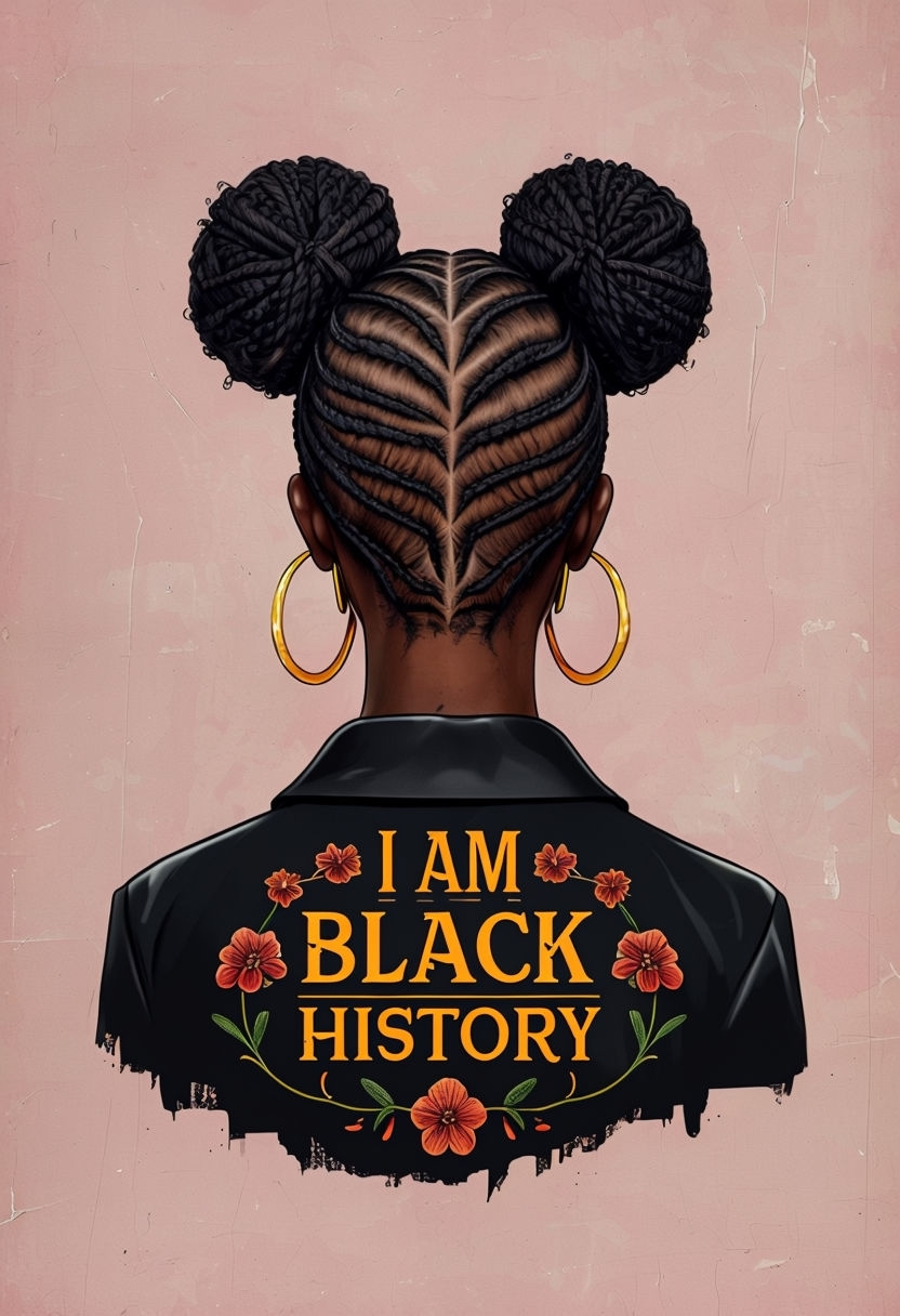 Empowering Cornrow Hairstyle Illustration with Cultural Pride Poster