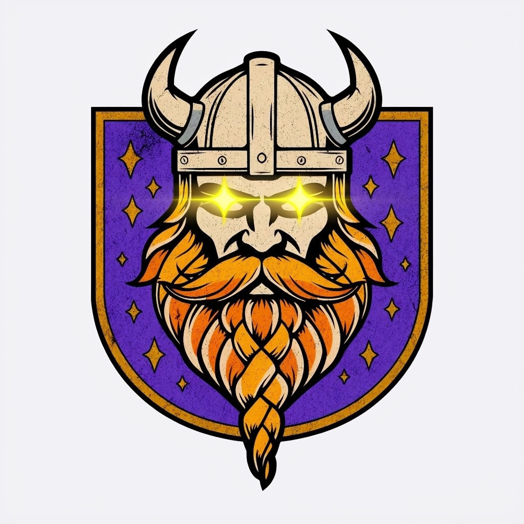 Cartoon Viking Helmet and Warrior Emblem Vintage Tattoo Logo