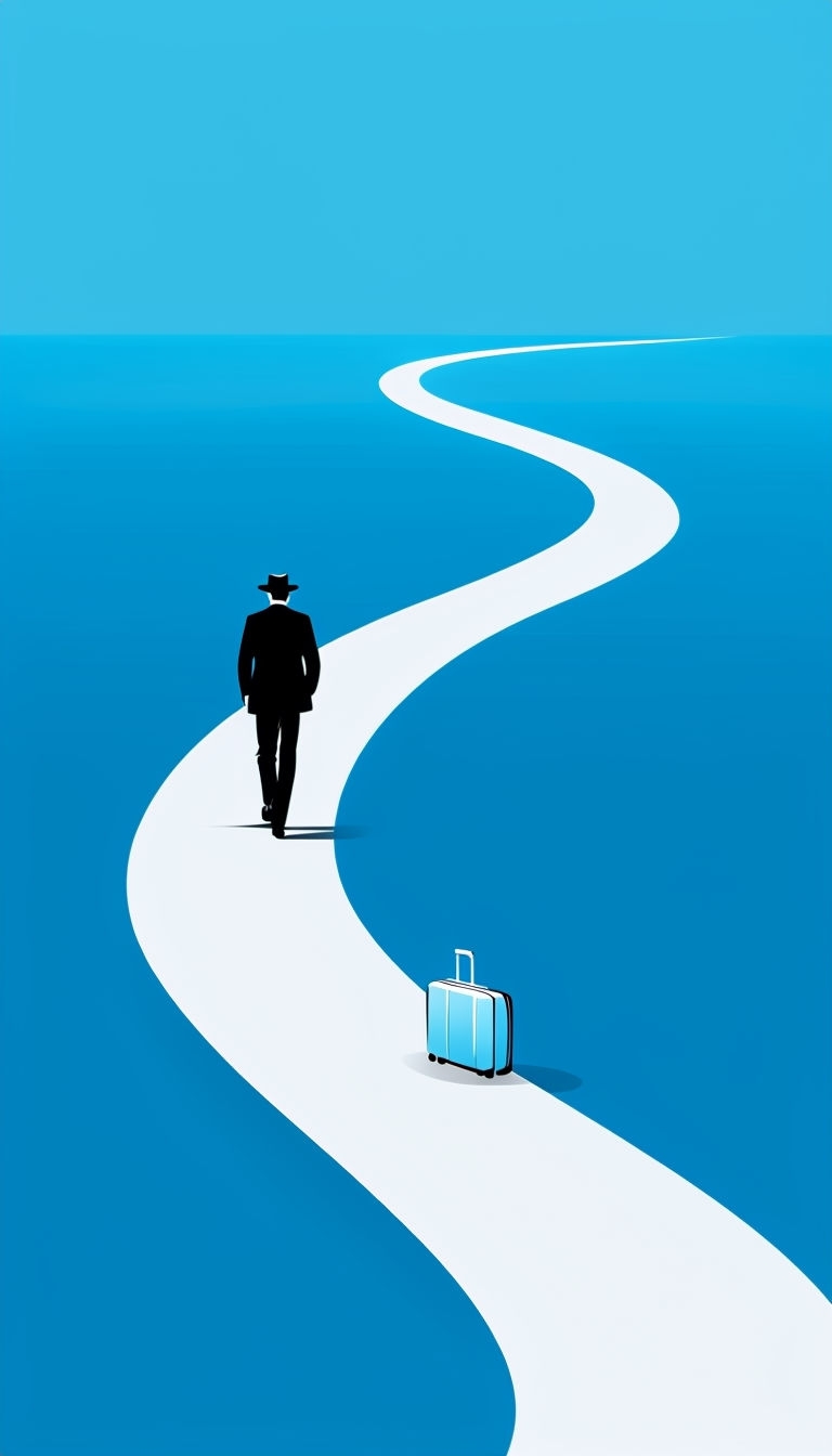 Solitary Silhouette on Winding Path Minimalist Mobile Wallpaper