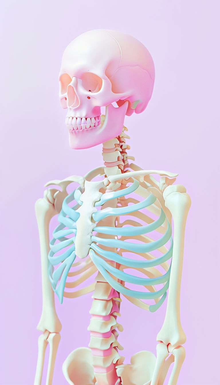 Playful Pastel Skeleton Illustration on Lavender Background Mobile Wallpaper