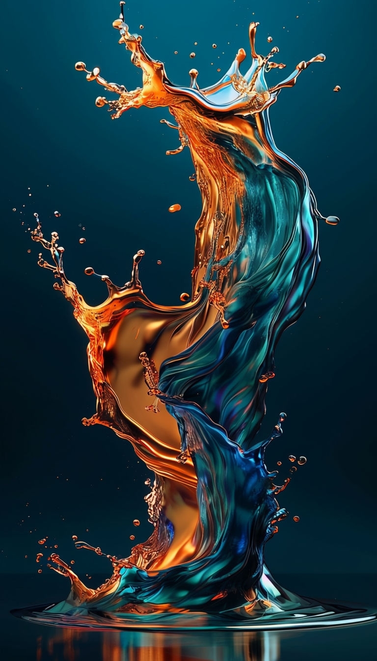 Dynamic Fusion of Copper and Teal Liquid Metals Abstract Wallpaper