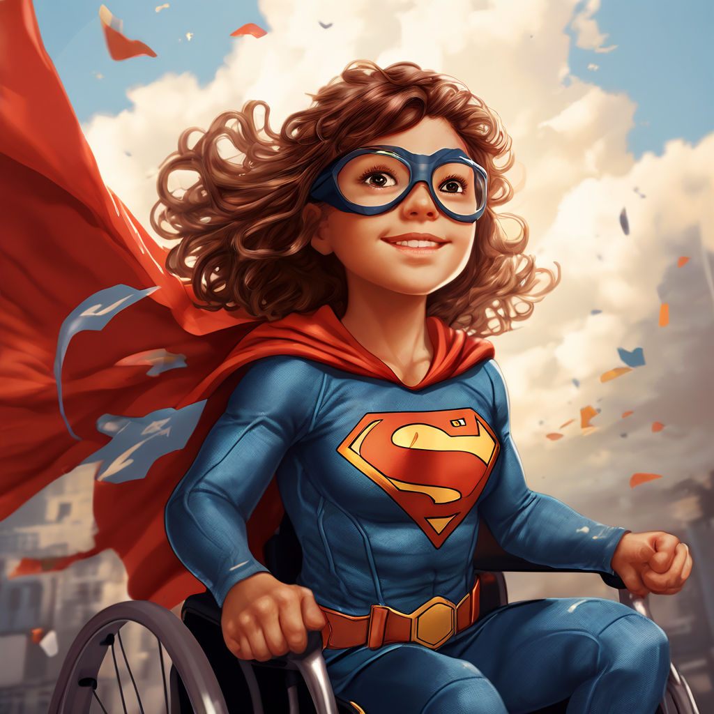 Flying superhero girl with a disability by Marten Becker - Playground