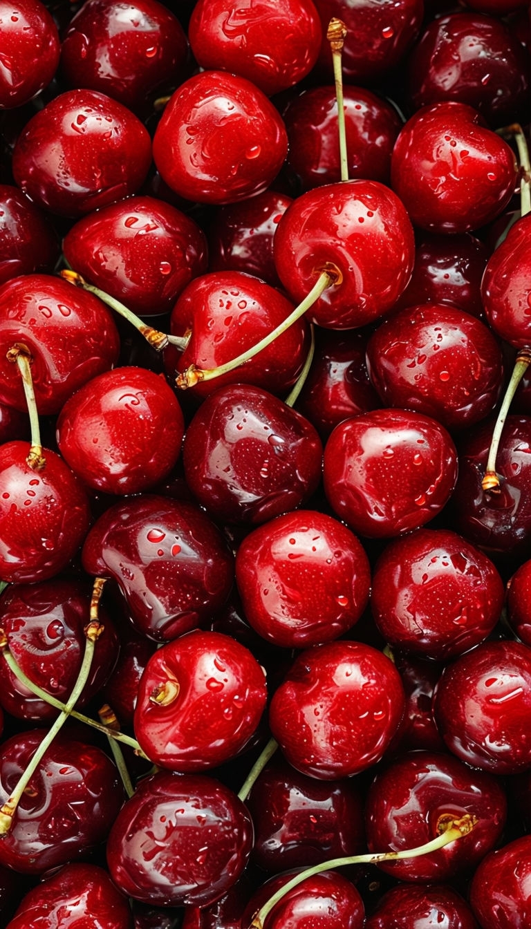 Glossy Fresh Red Cherries Close-Up Photography Phone Case Cover