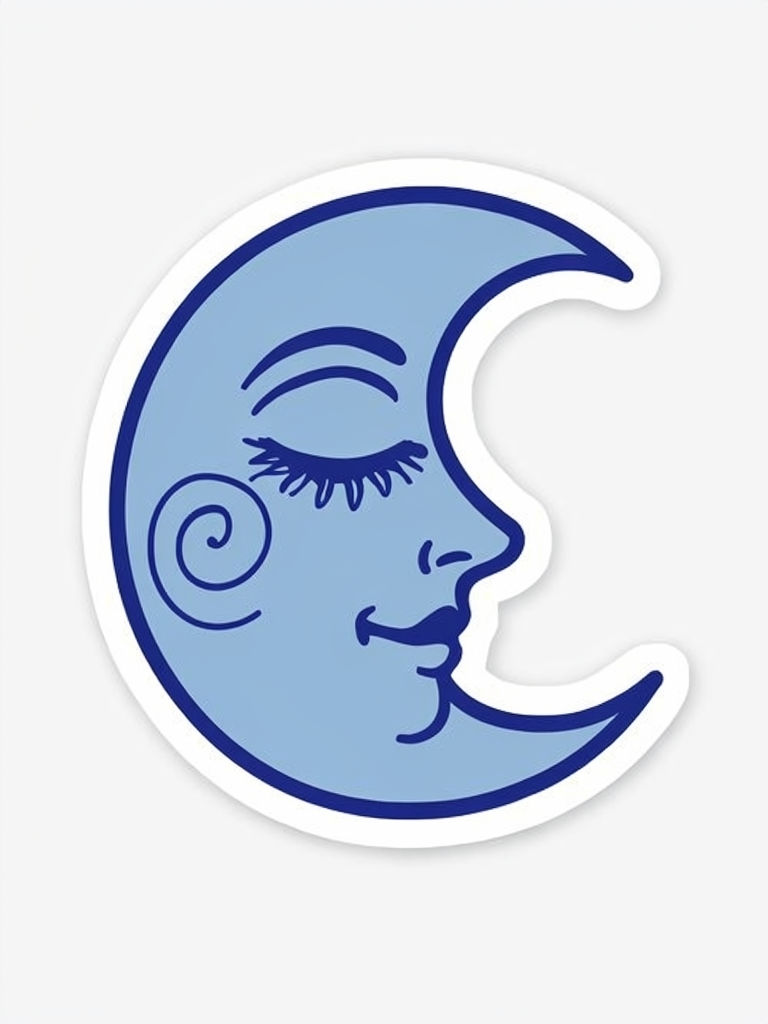 Serene Crescent Moon Face Illustration Sticker