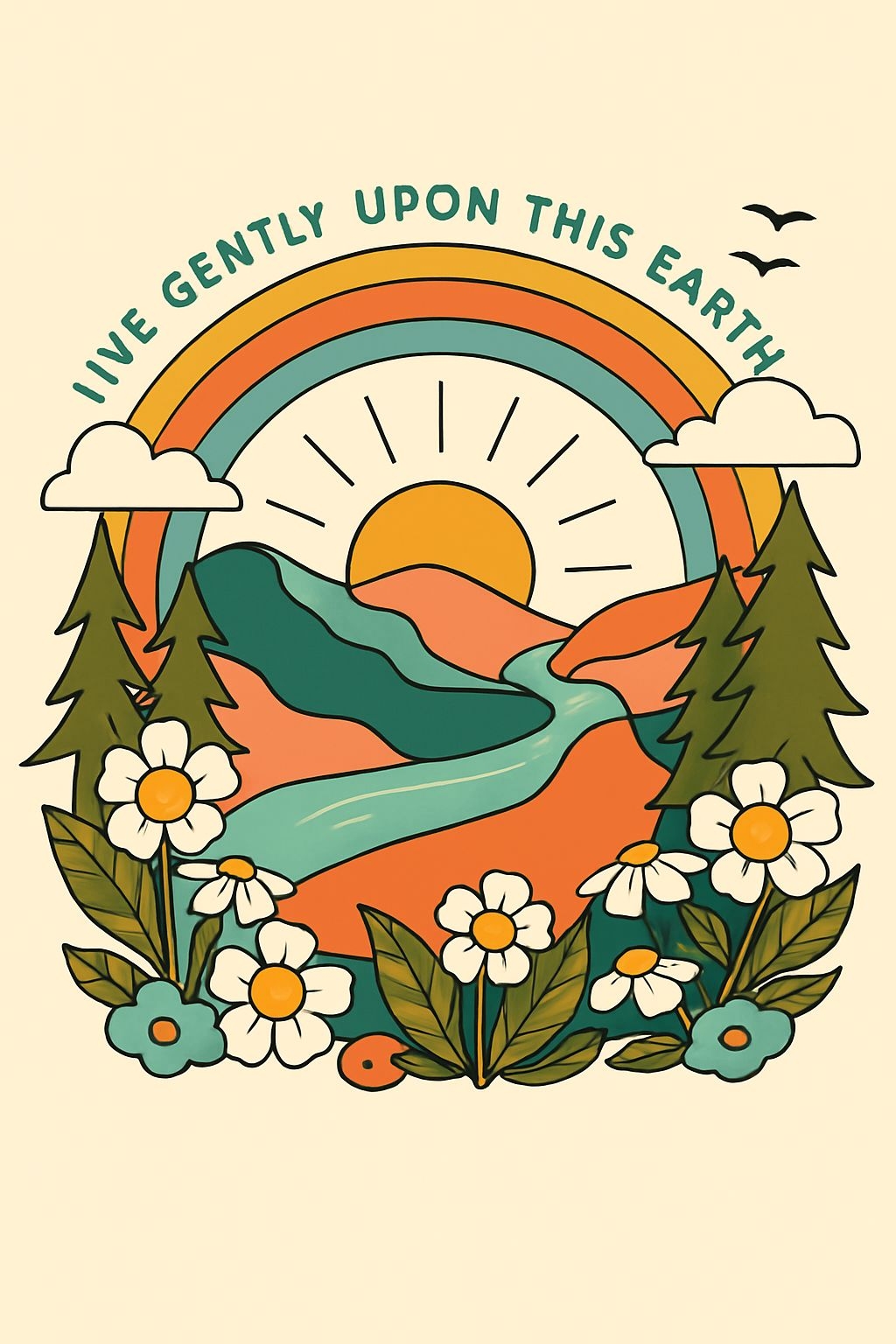 Whimsical Rainbow Landscape with Nature Quote T-Shirt