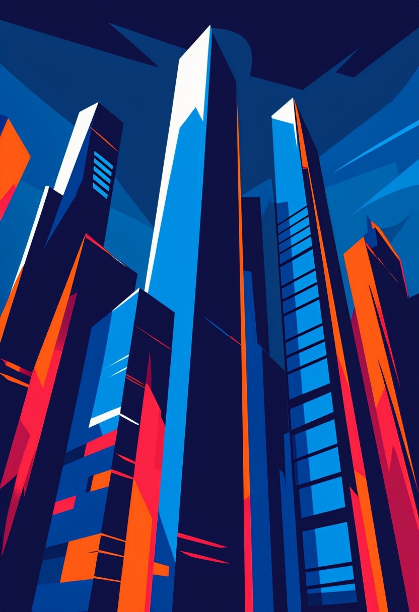 Vibrant Urban Cityscape at Night Vector Art Illustration
