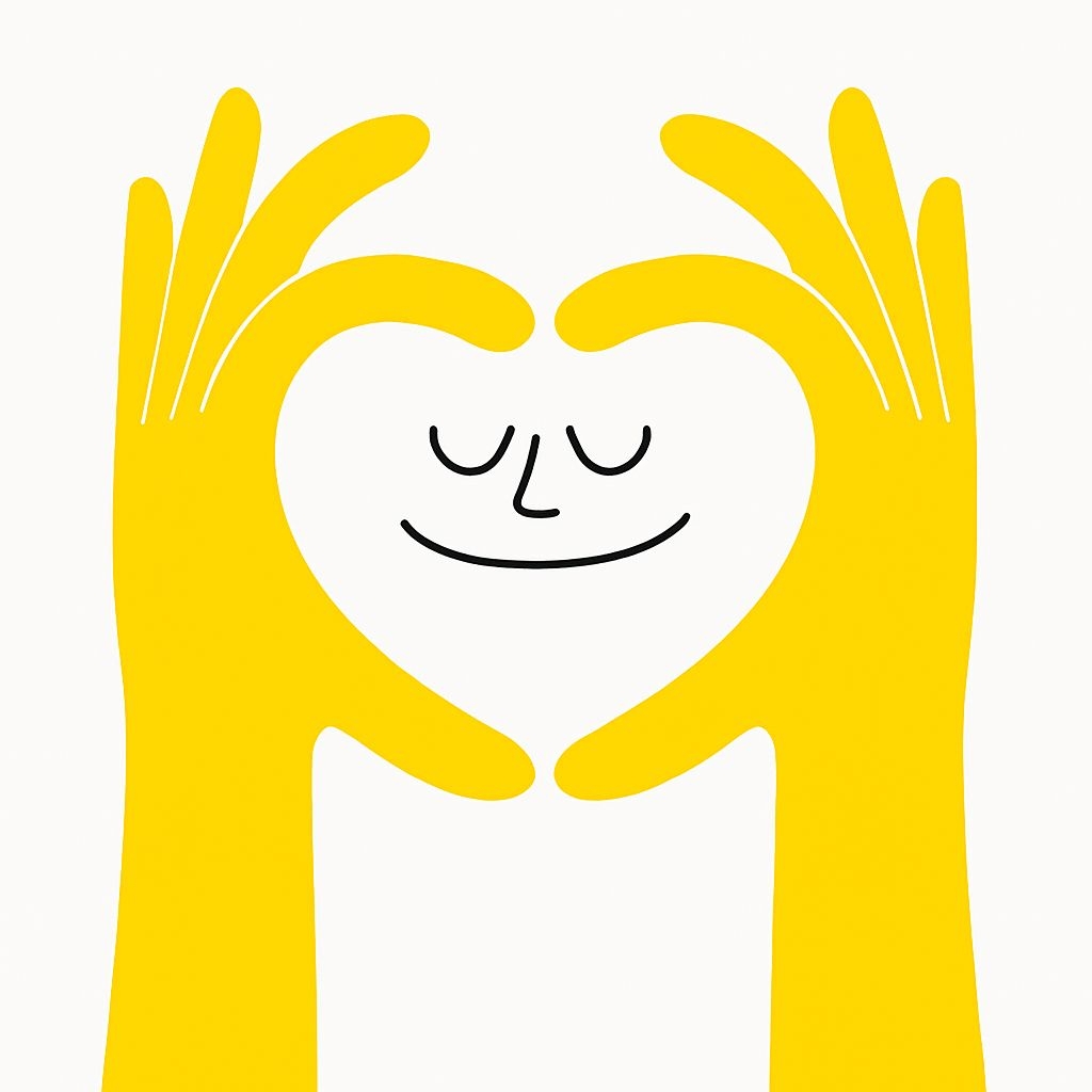 Bright Yellow Hands Heart Framing Happy Face Illustration Art