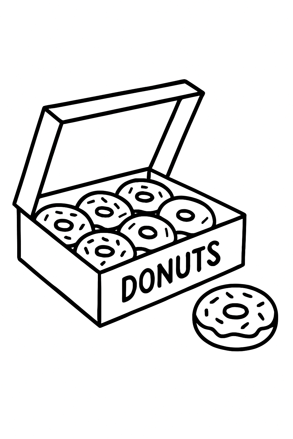 Delicious Black and White Donuts Box Illustration Coloring Book Pages