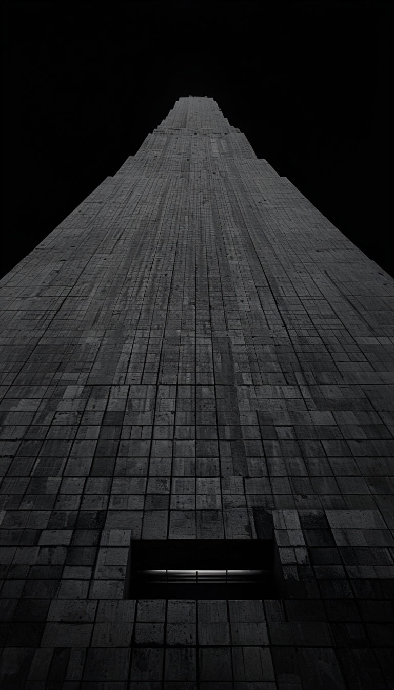 Monochrome Architectural Perspective of a Towering Structure Mobile Wallpaper