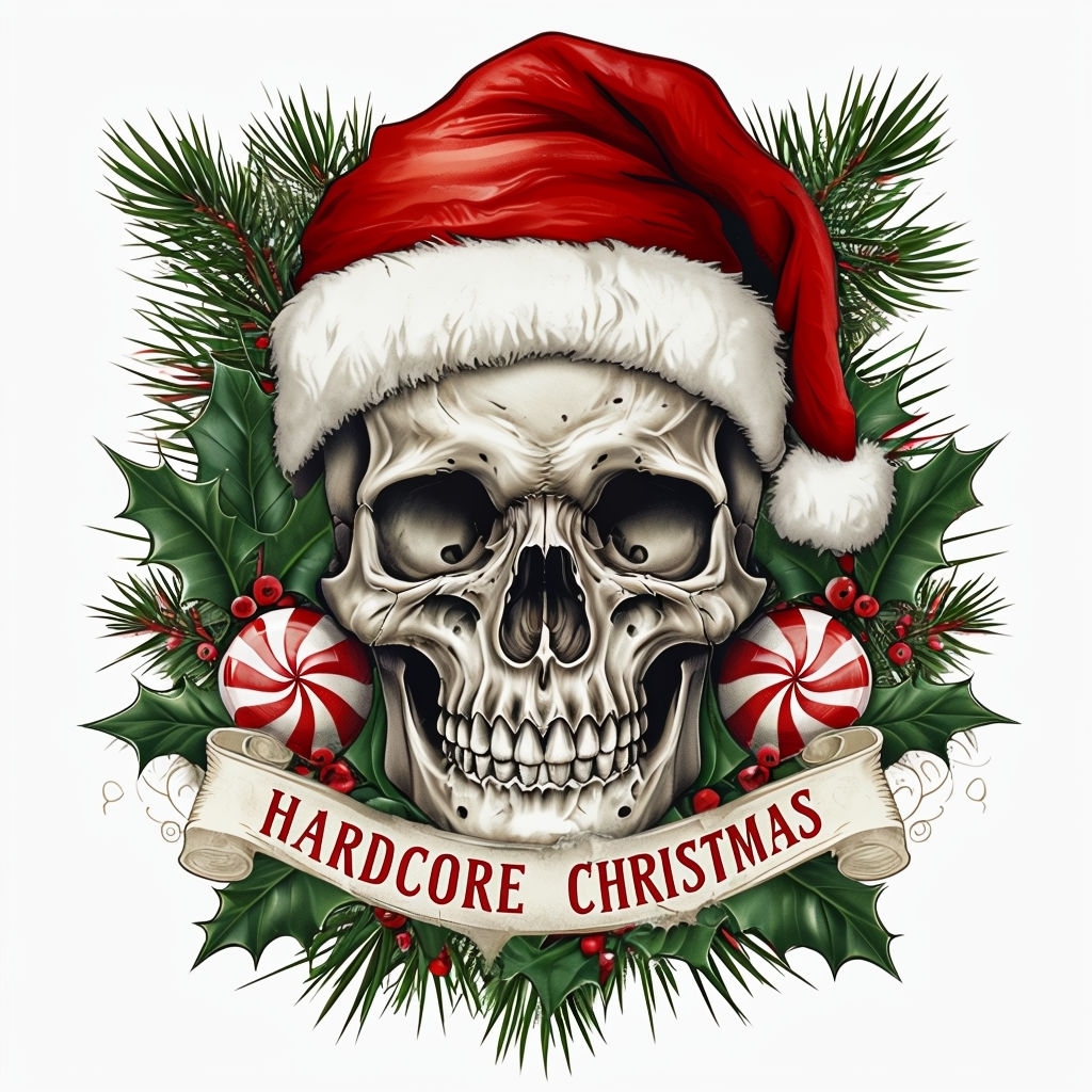 Hardcore Christmas Skull with Santa Hat T-Shirt