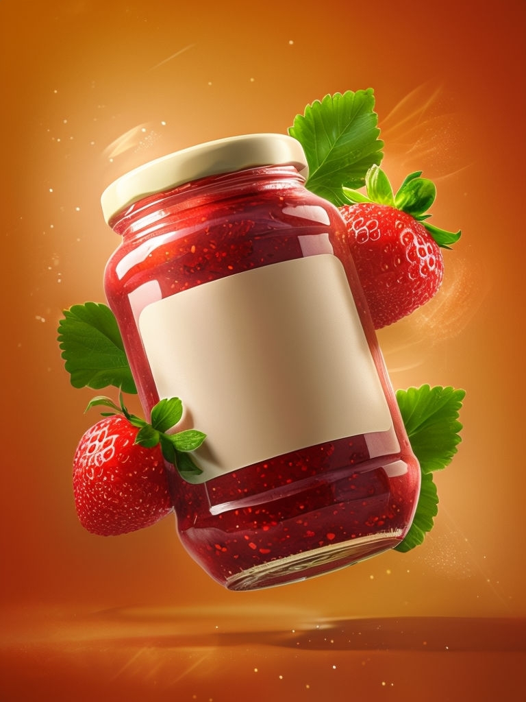 Vibrant Raspberry Jam Glass Jar Product Advertisement Mockup