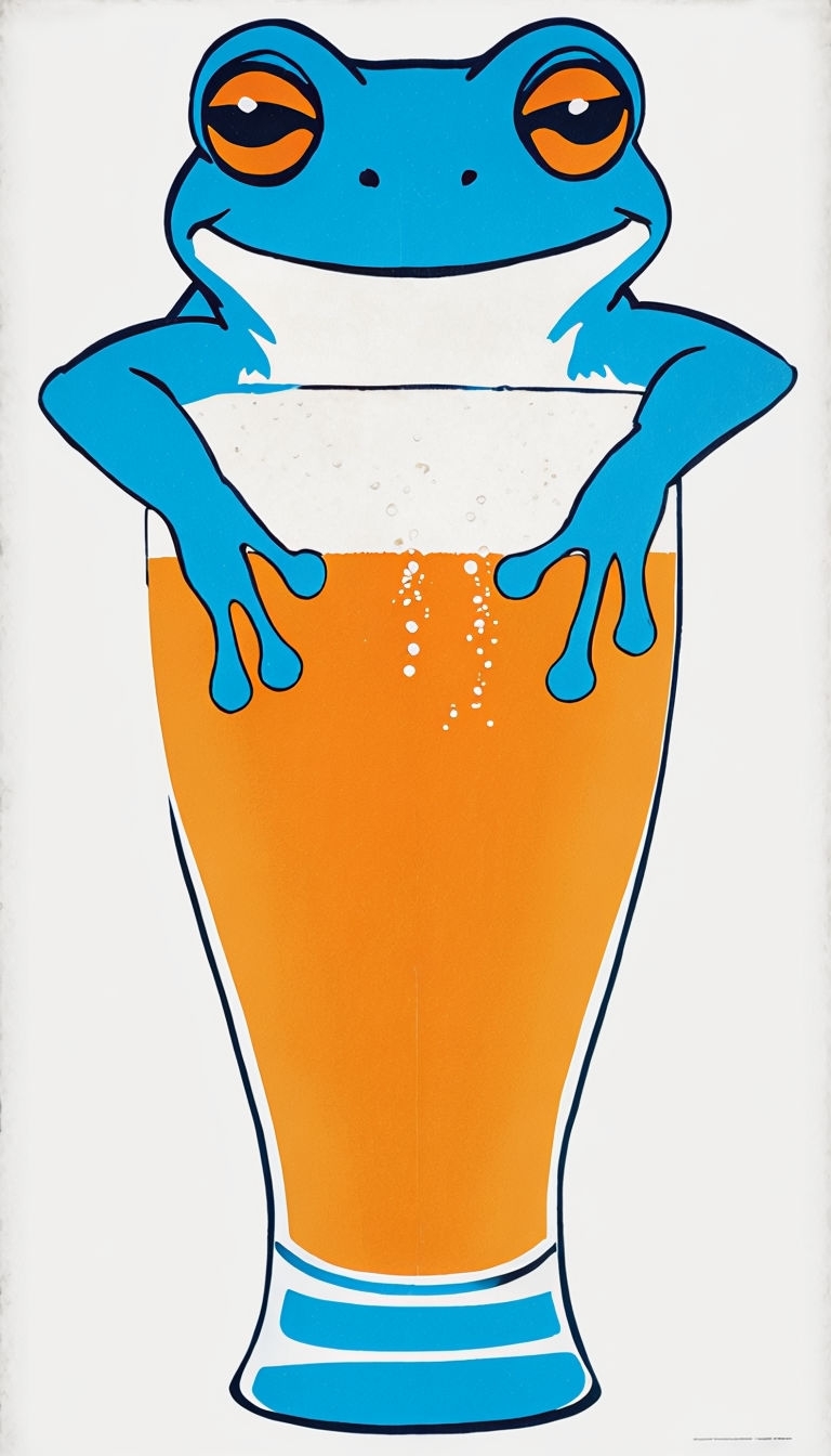 Cute Frog Hanging Over Beer Glass Graphic Art Poster