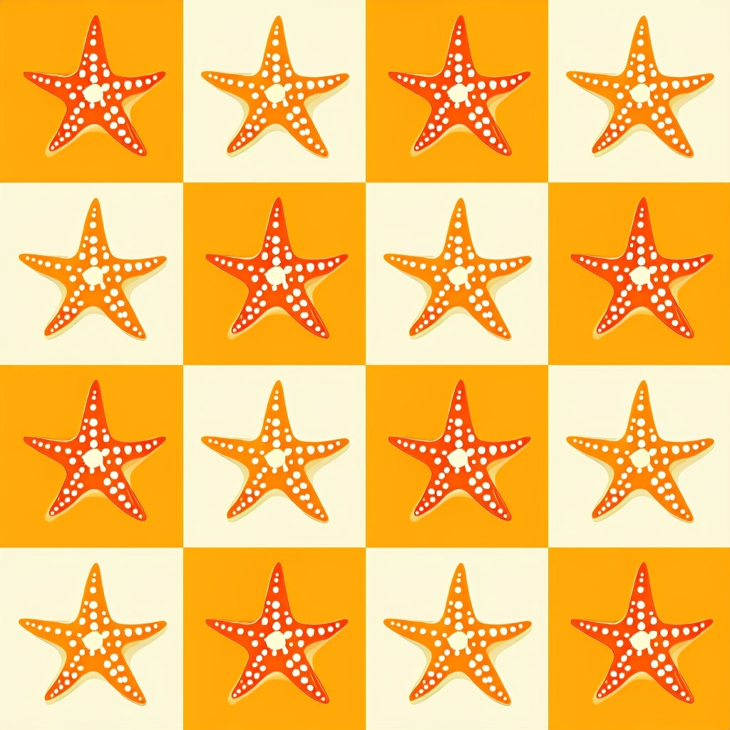 Vibrant Starfish Checkerboard Pattern for Nautical Decor Seamless Pattern