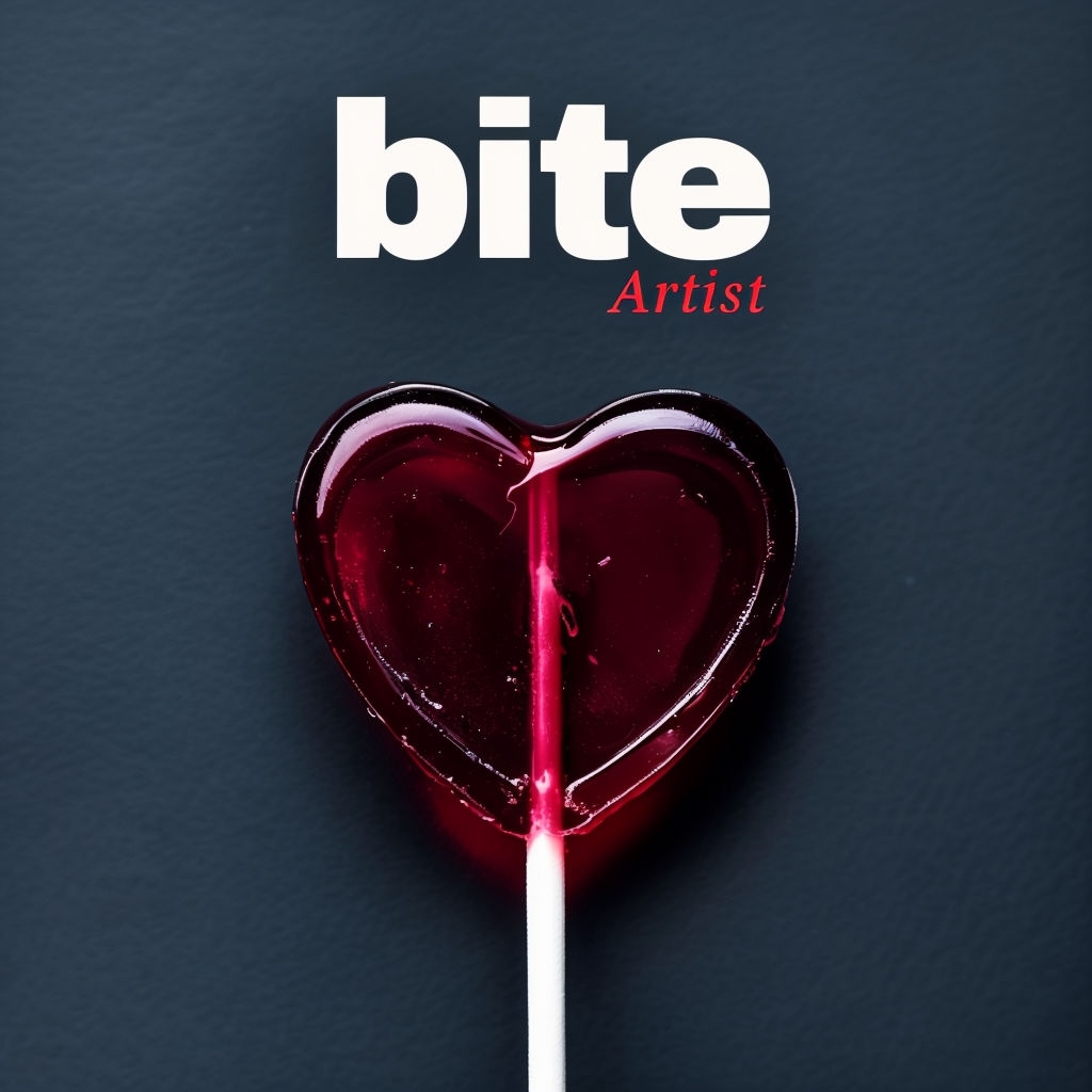 Burgundy Heart Lollipop with Bold Bite Typography Album Cover
