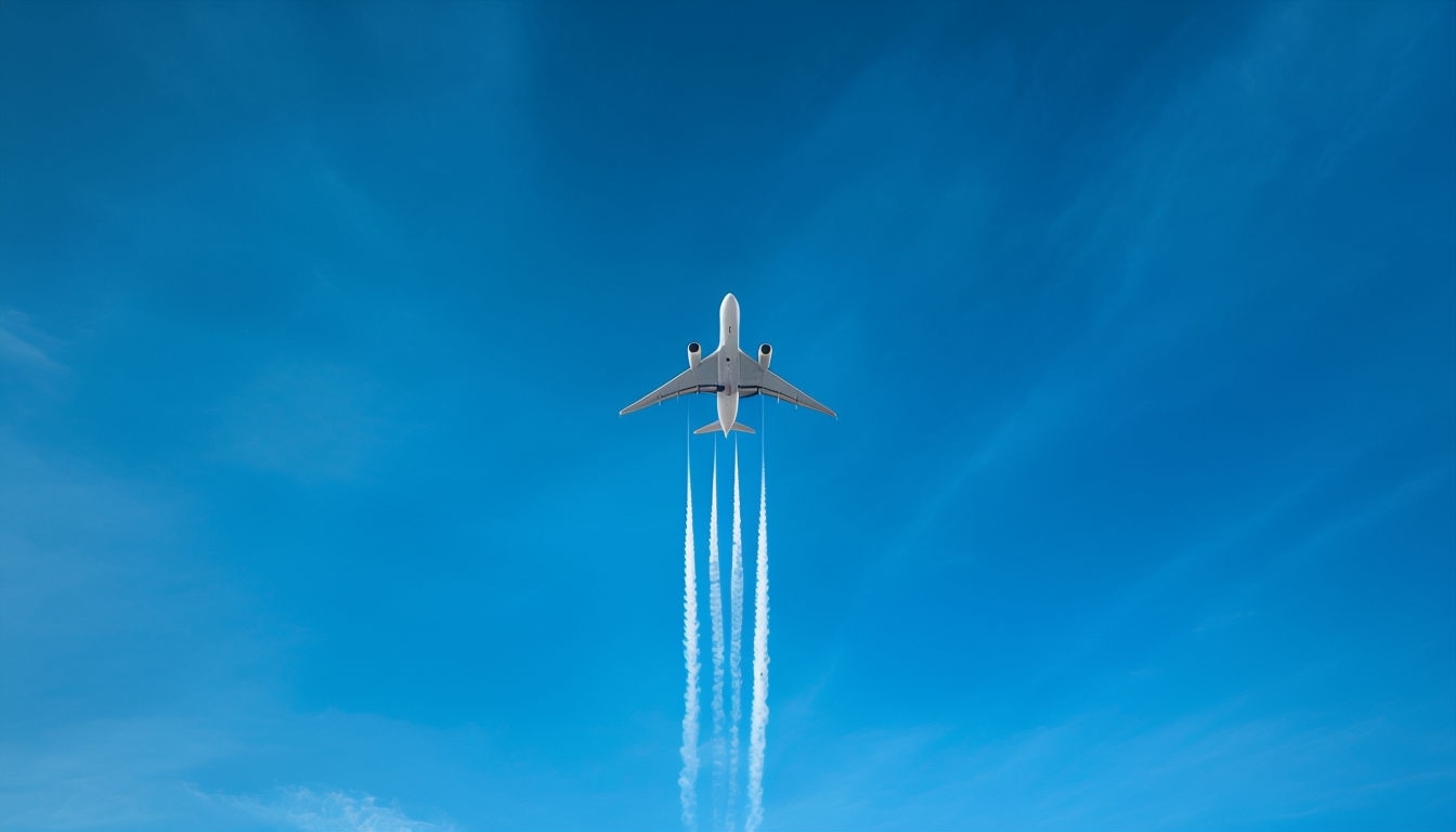 Minimalist White Airliner Soaring Through Clear Blue Sky Virtual Backgrounds