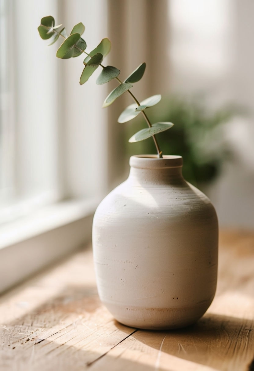 Elegant White Ceramic Vase with Eucalyptus Stem Mockup