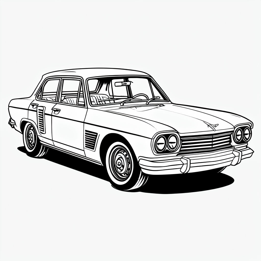 Classic Three-Door Sedan Car Line Drawing Art