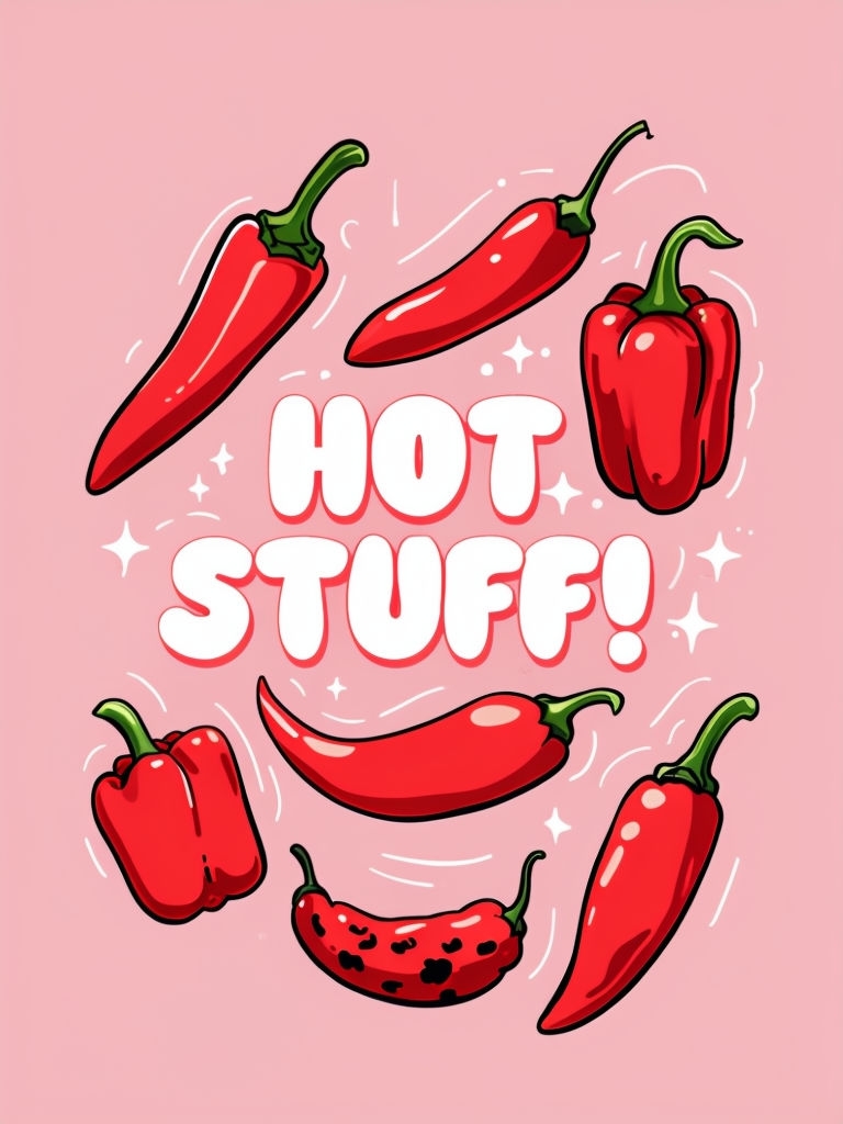 Playful Red Bell Peppers and Chili Peppers Hot Stuff Card Design Cards & Invites