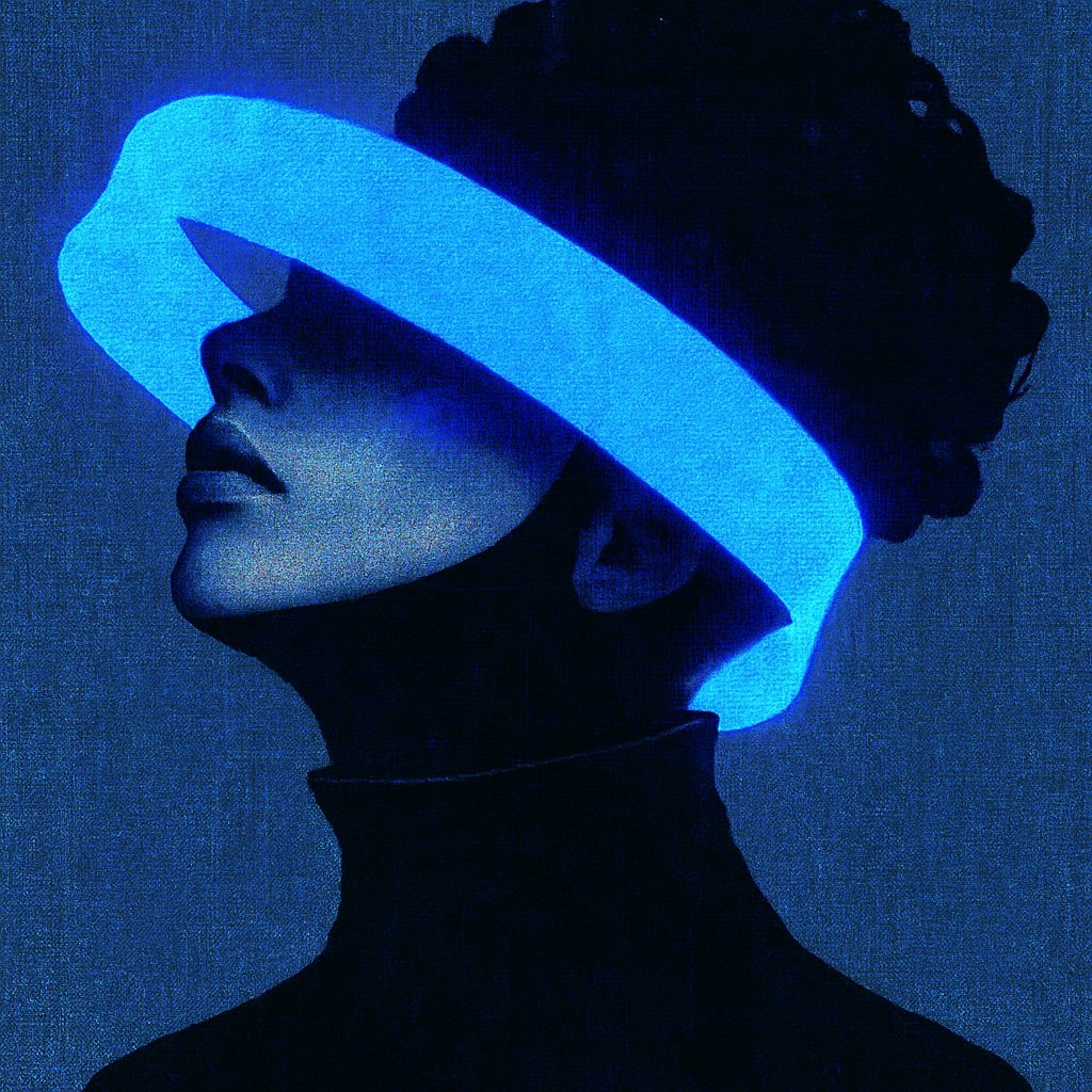 Futuristic Neon Visor Portrait with Electric Blue Glow Spotify Album Cover