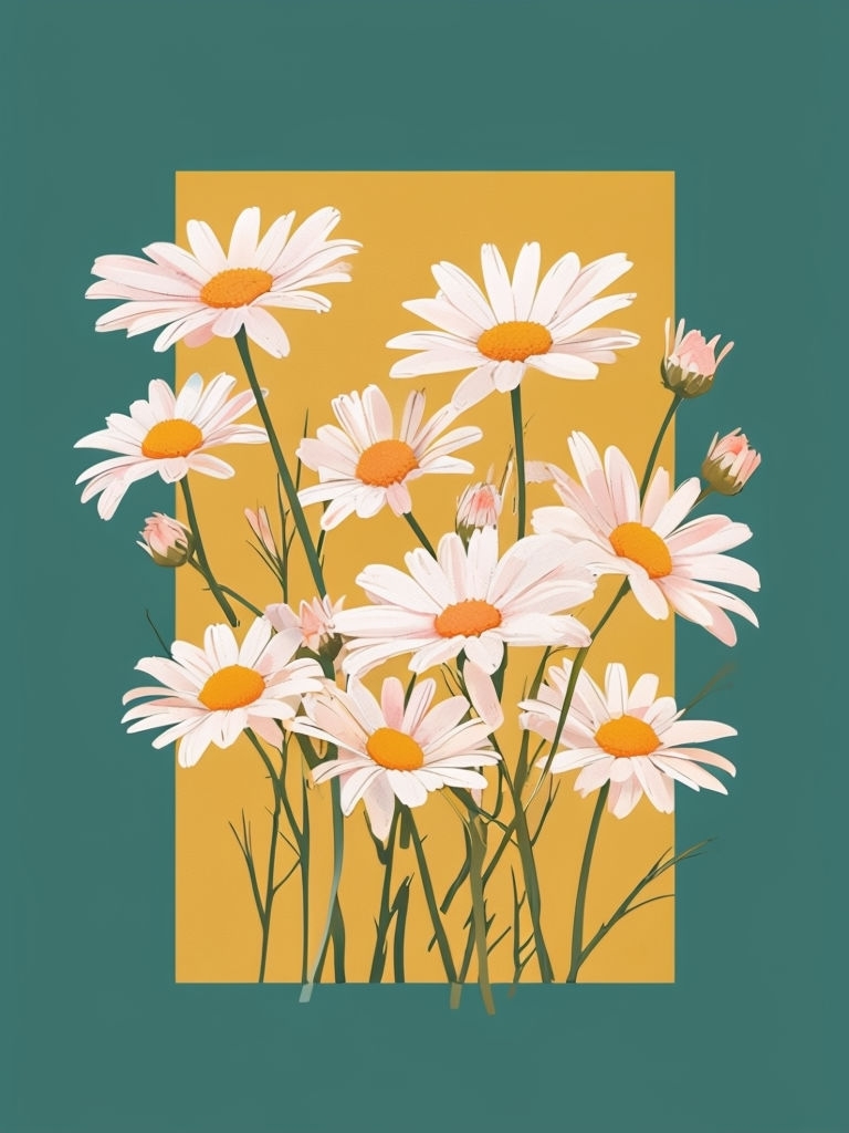 Vibrant Daisy Floral Illustration on Teal Background T-Shirt