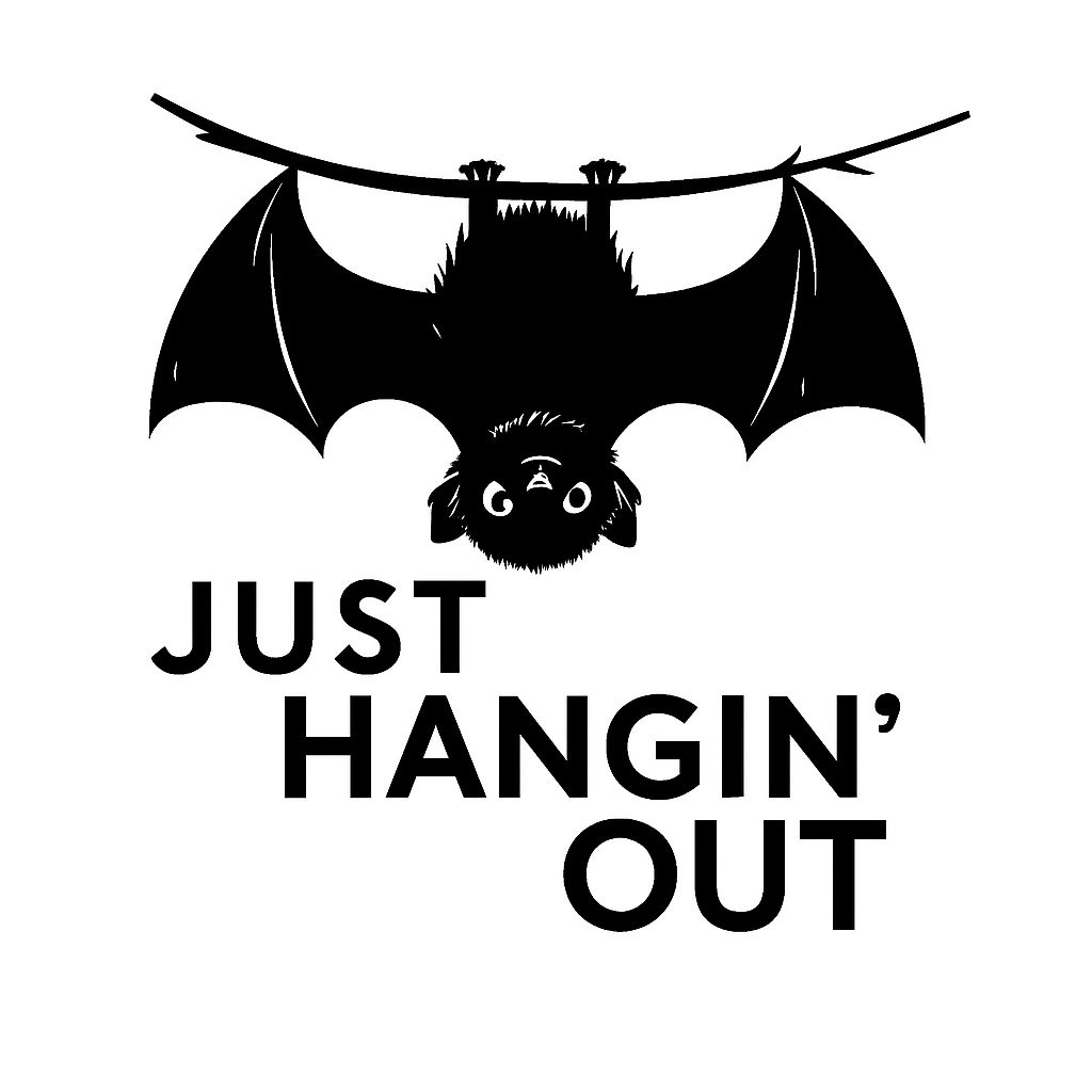 Playful Bat Hanging Out Silhouette with Fun Text Sticker