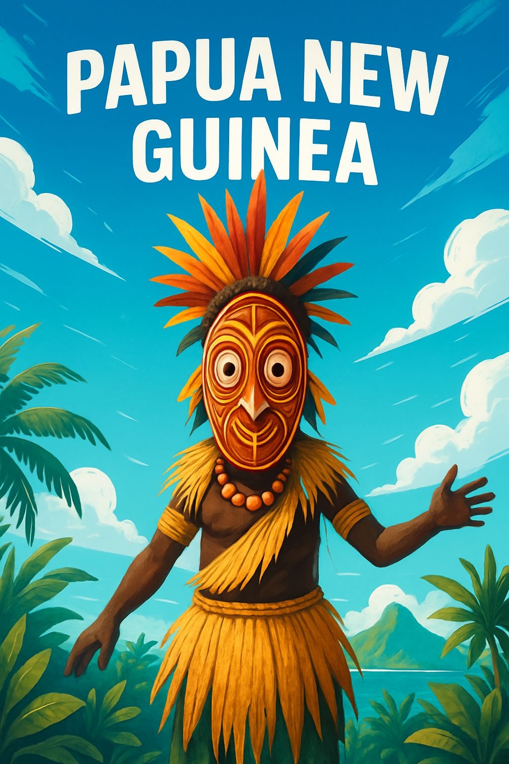 Vibrant Papuan New Guinean Dancer with Tropical Background Poster