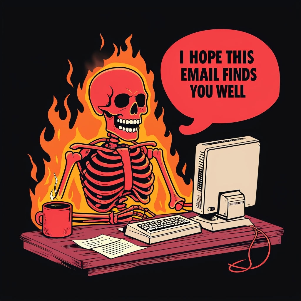 Humorous Retro Skeleton at Computer Illustration Sticker