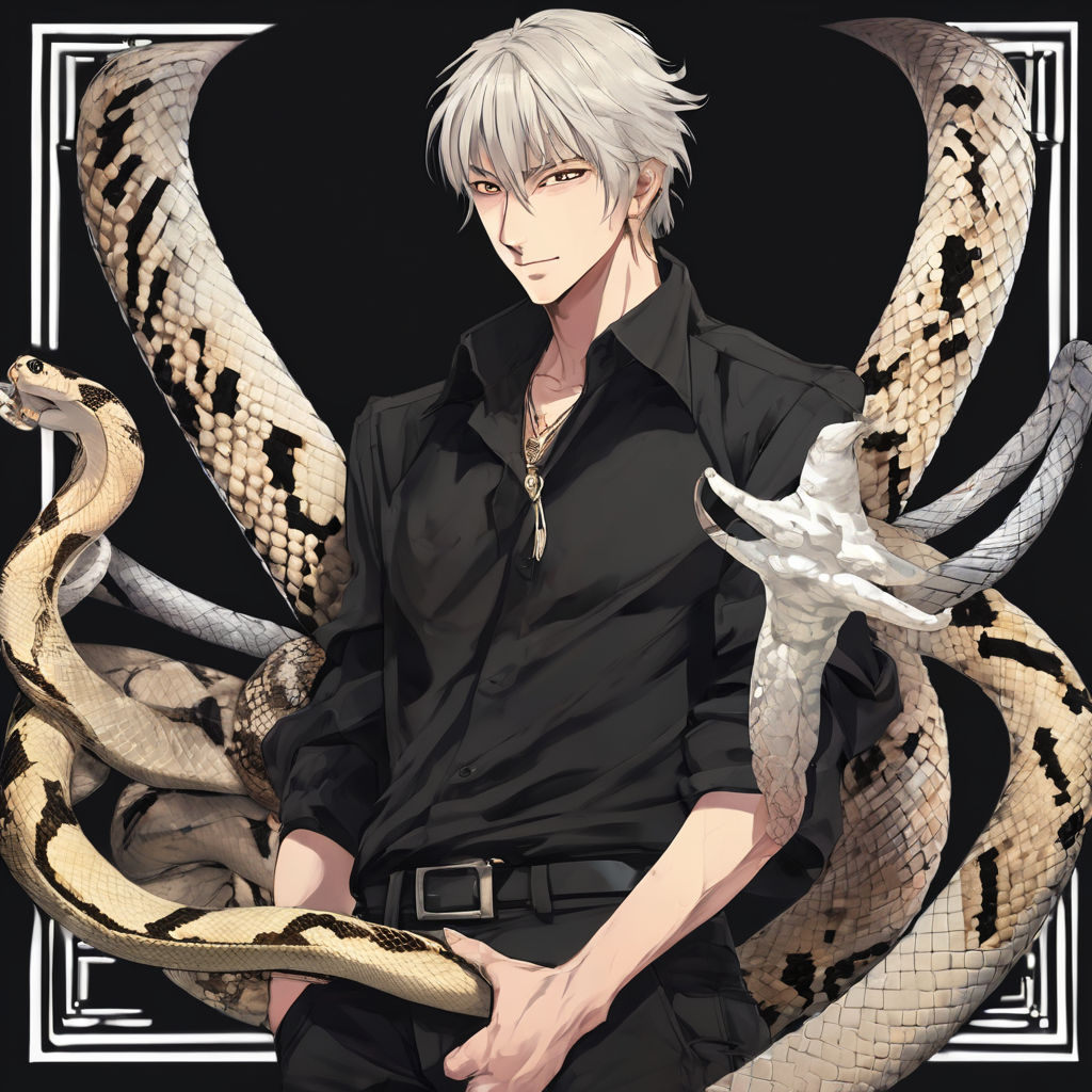 anime man with black shirt with a fringe and snake traits by carnagehh ...