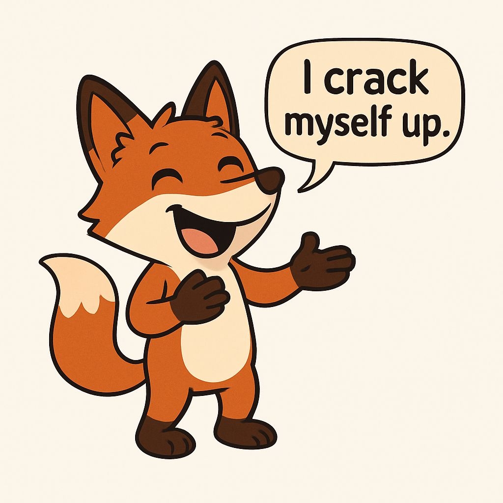 Cheerful Cartoon Fox with Humor Speech Bubble Sticker