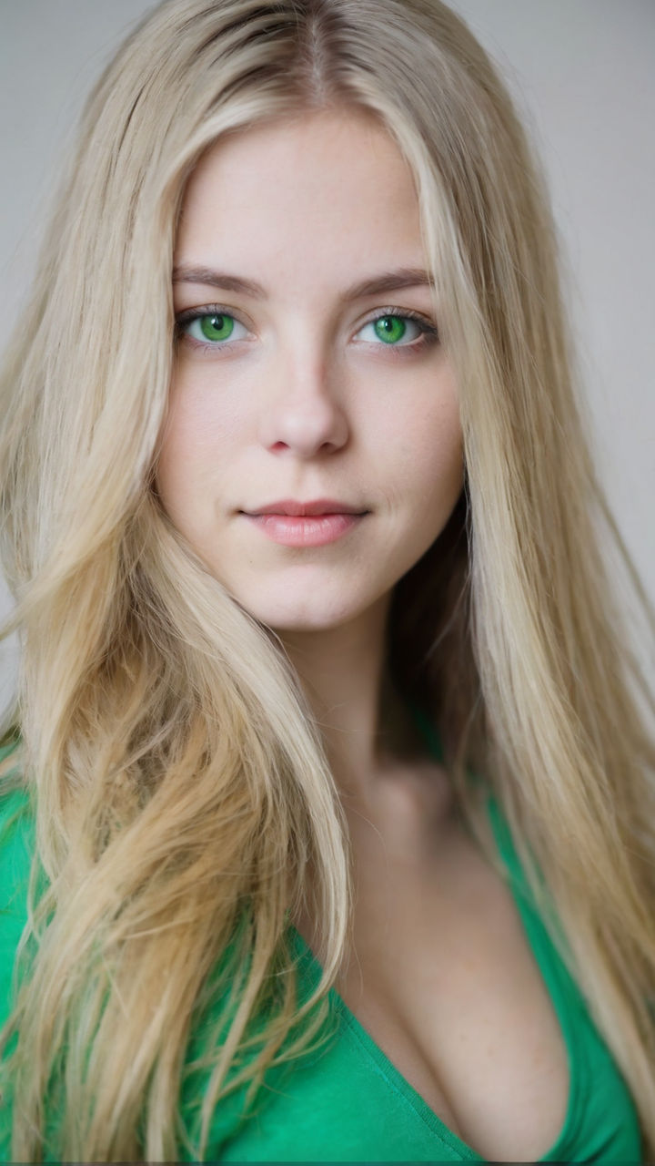 blond girl with big green eyes