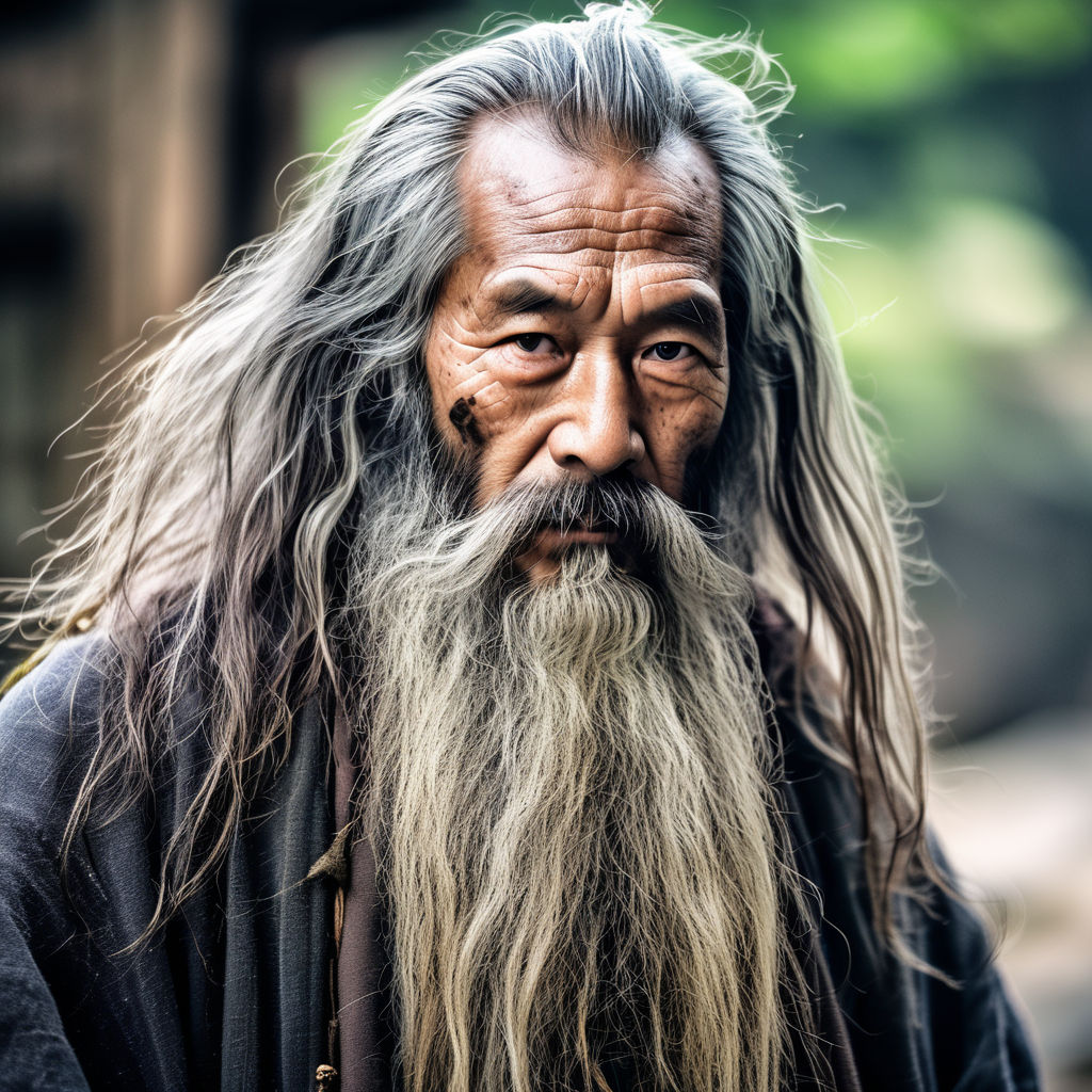 Wise old japanese man with a long black beard by Juan R - Playground