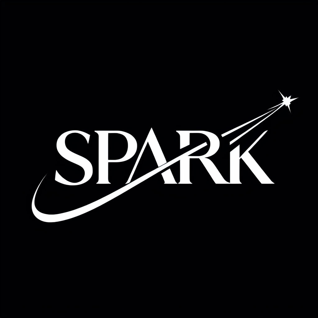 Modern Dynamic SPARK Logo with Meteor Motif on Black Background