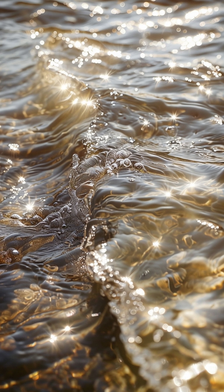 Serene Flowing Water Close-Up with Glittering Sunlight Mobile Wallpaper