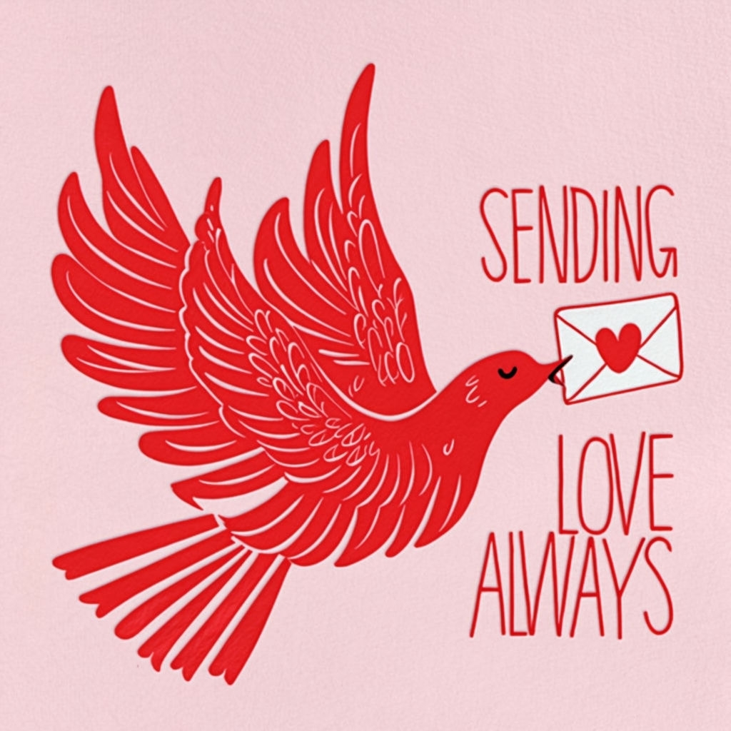 Vibrant Red Dove Sending Love Always Card Design Illustration