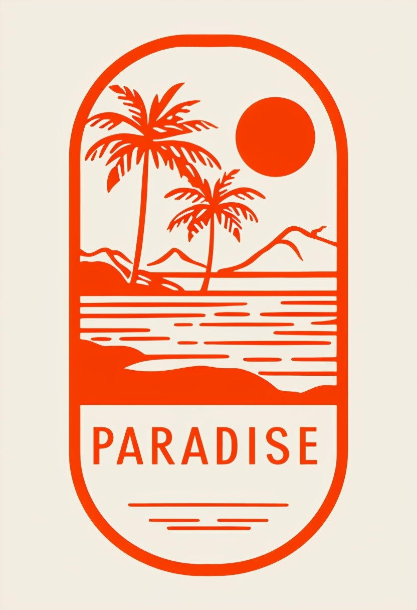 Tropical Island Paradise Minimalist Line Art Poster