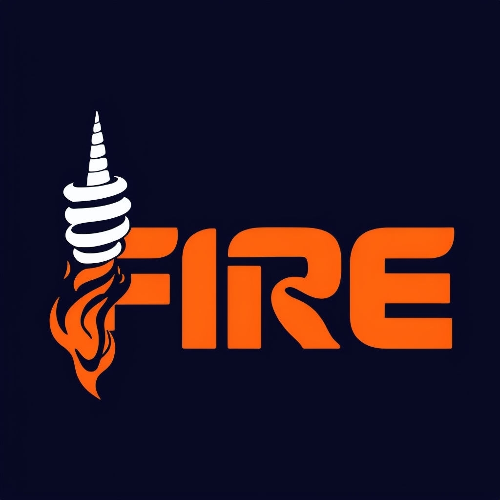 Modern Amber Orange FIRE Logo with Abstract Flame Motif