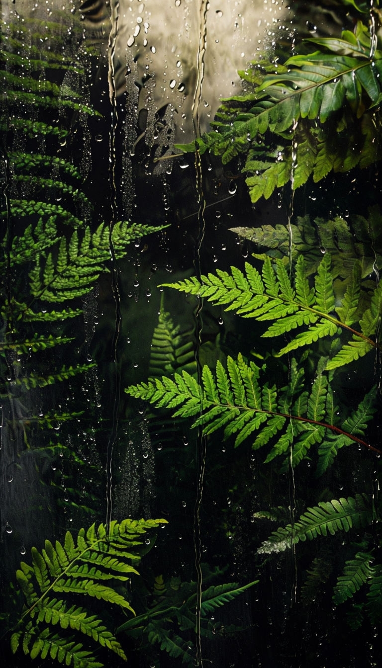 Intricate Fern Leaves and Raindrops on Dark Glass Phone Case Cover