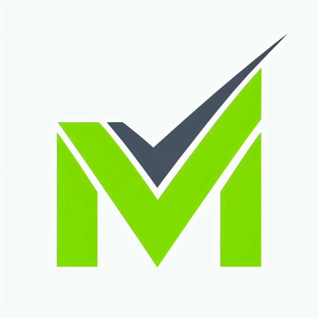 Lime Green M Logo with Dark Gray Checkmark Design Monogram