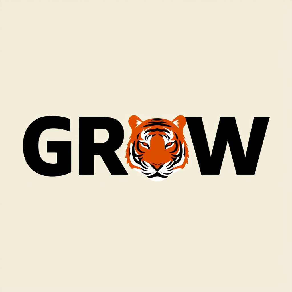 Minimalist GROW Motivational Tiger Face T-Shirt