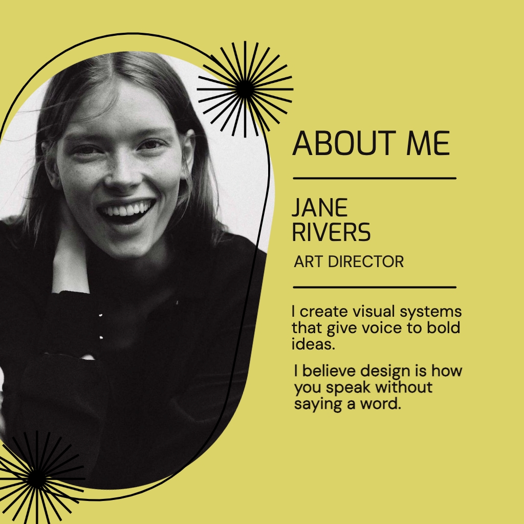 Black and White Portrait of Jane Rivers as Art Director Instagram Post