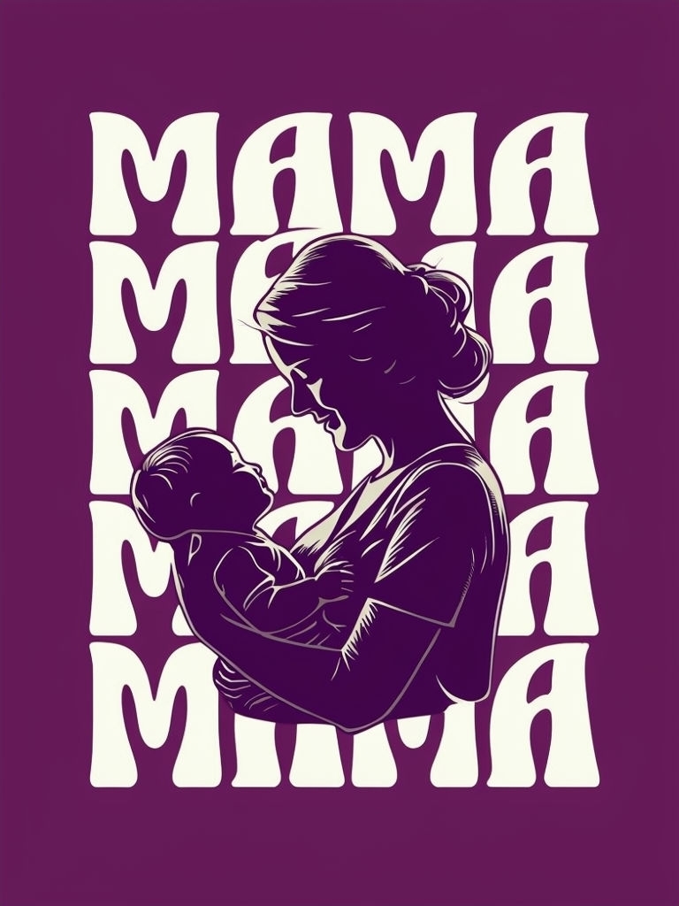 Retro Mama Silhouette Holding Child Design T-Shirt