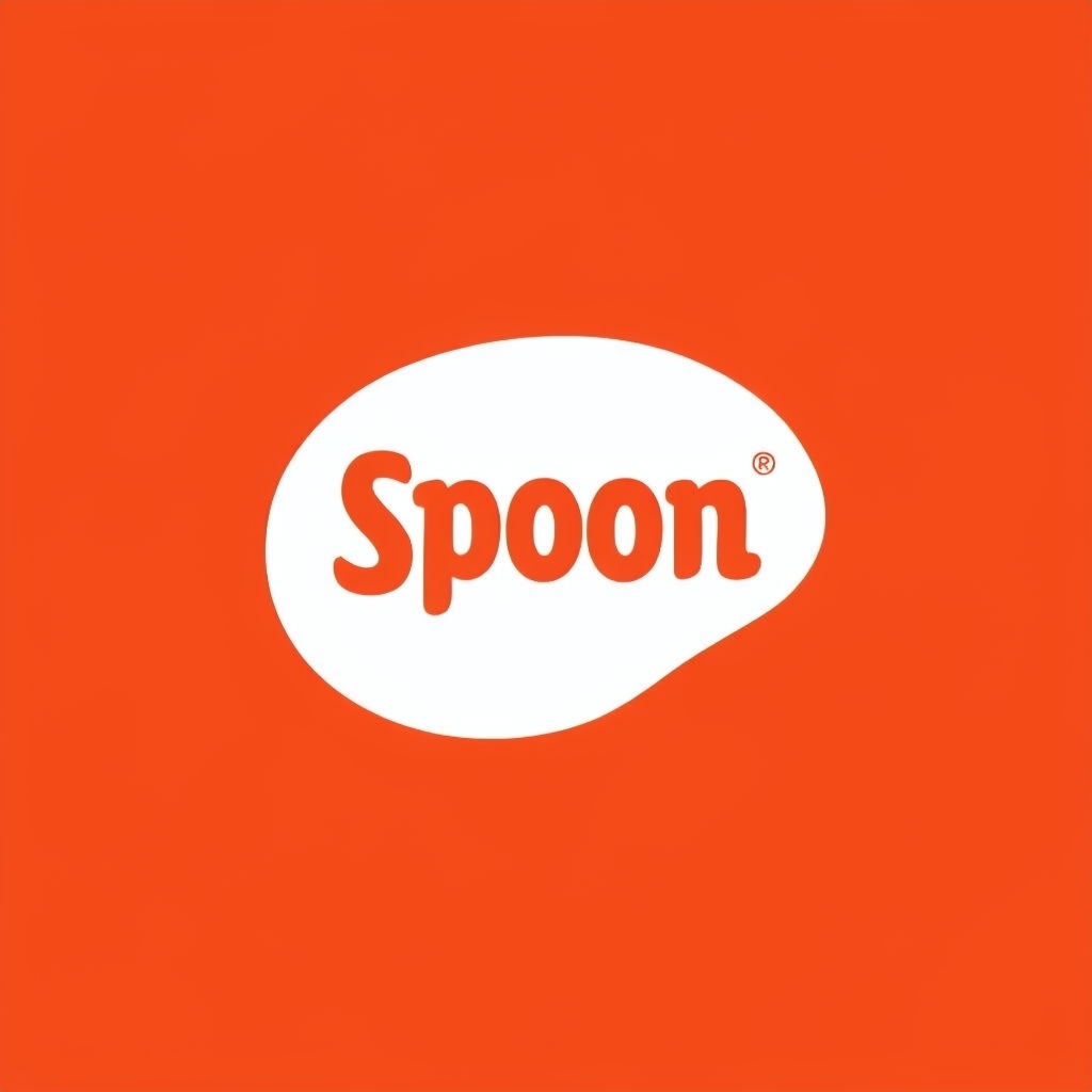 Bold Modern Spoon Logo Design on Vibrant Orange Background Logo