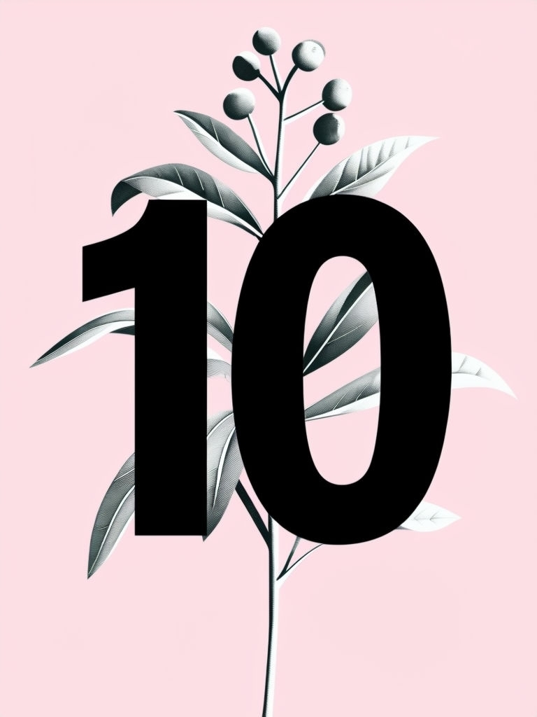 Minimalist Black '10' with Plant Illustration on Pink Poster