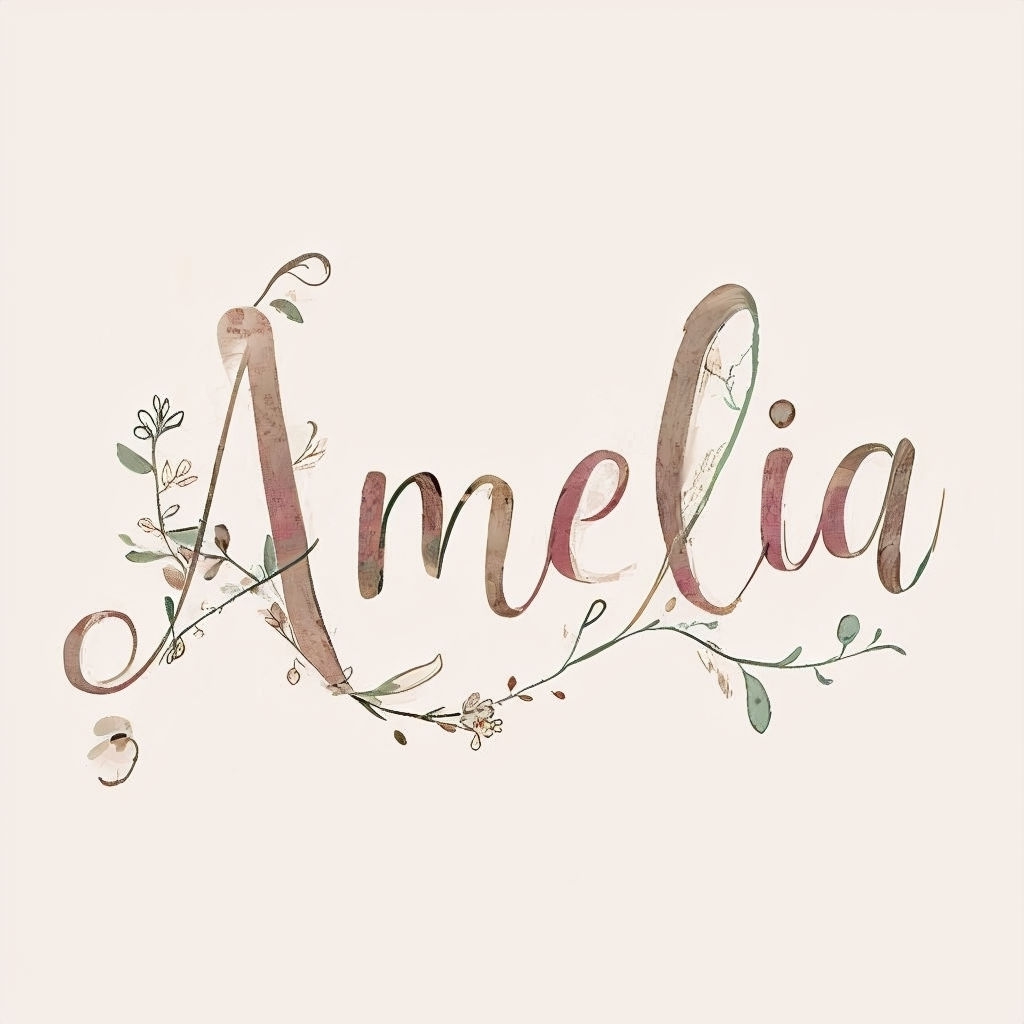 Elegant Hand-Drawn Amelia Monogram with Floral Elements Monogram