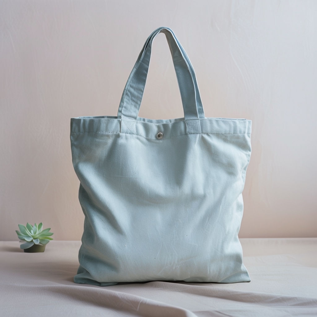 Minimalist Light Blue Cotton Tote Bag Photography Mockup